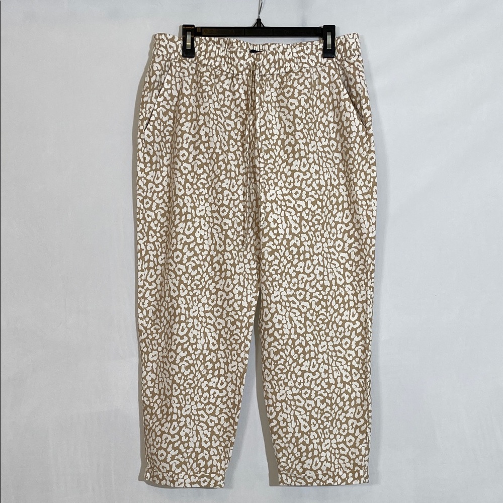 J. Crew Pants Size 12 Leopard Animal Print Linen Pull On EUC